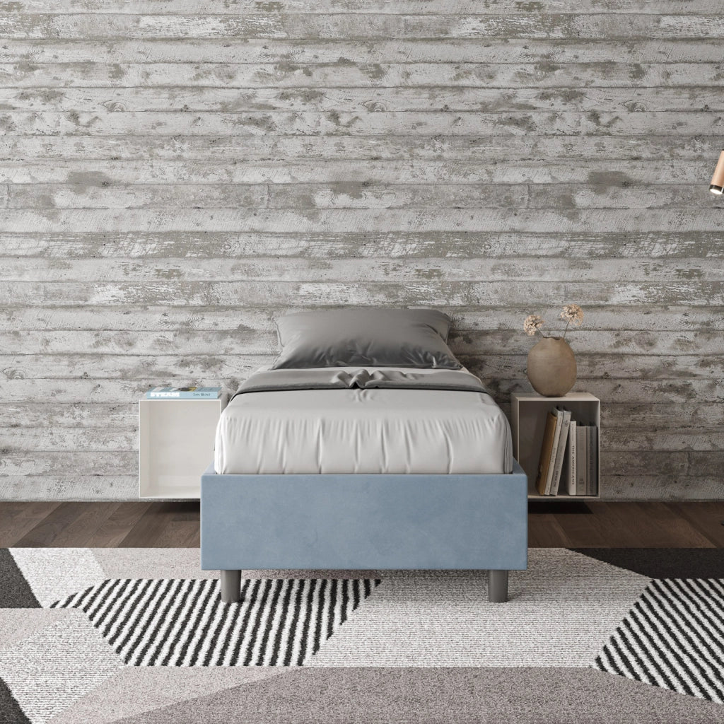 BS COM Letto singolo contenitore imbottito 80x200 microfibra azzurro