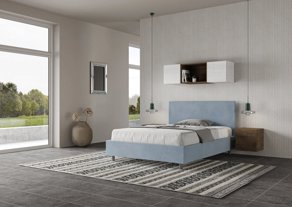 BS COM Letto una piazza e mezza contenitore imbottito 130x200 microfibra azzurro