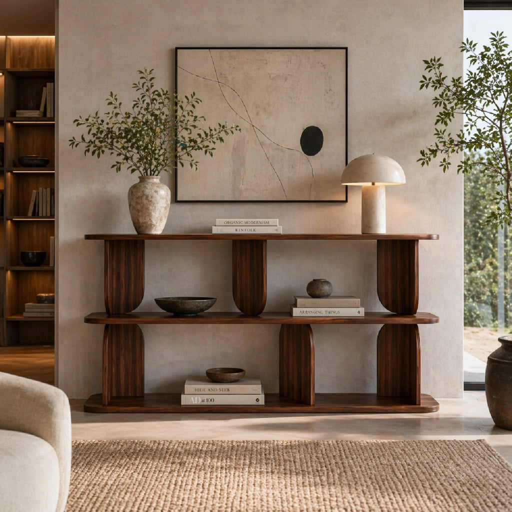 Libreria Per Soggiorno Corridoio Studio Ufficio Con 4 Vani A Giorno E 3 Ripiani Design Moderno Contemporaneo In Melaminico 160 X 74 X 34 Cm Noce
