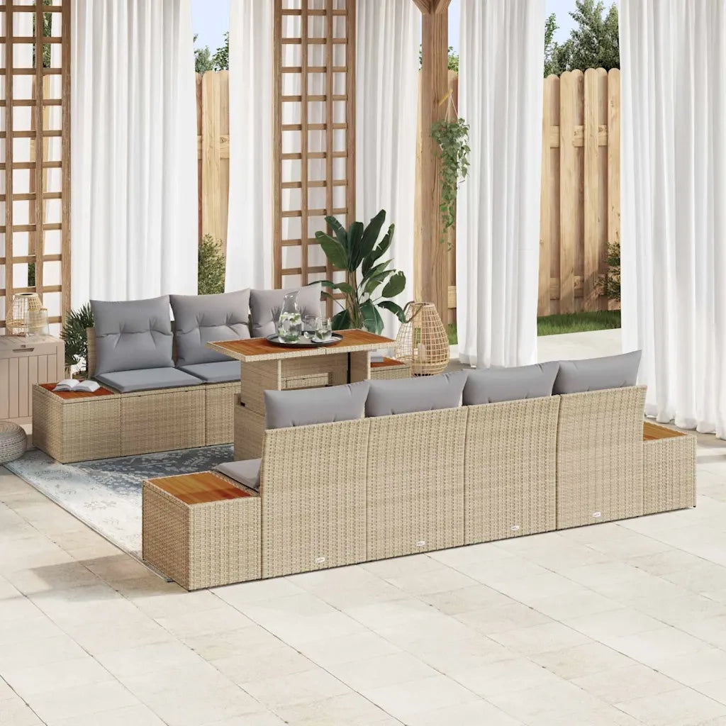 Set Divano da Giardino con cuscino 8 pcs Beige Poly Rattan