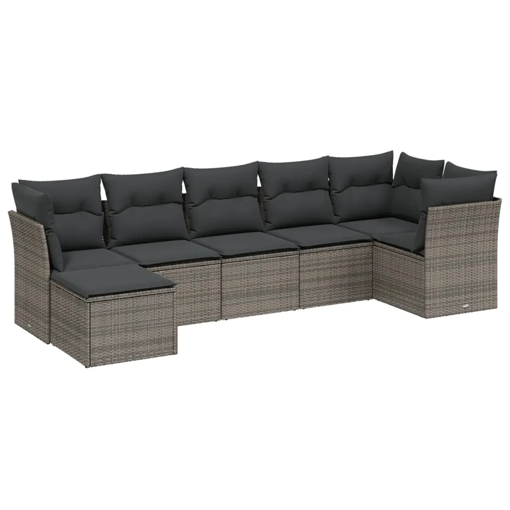 Set Divani da Giardino 7pz con Cuscini Grigio Chiaro Polyrattan