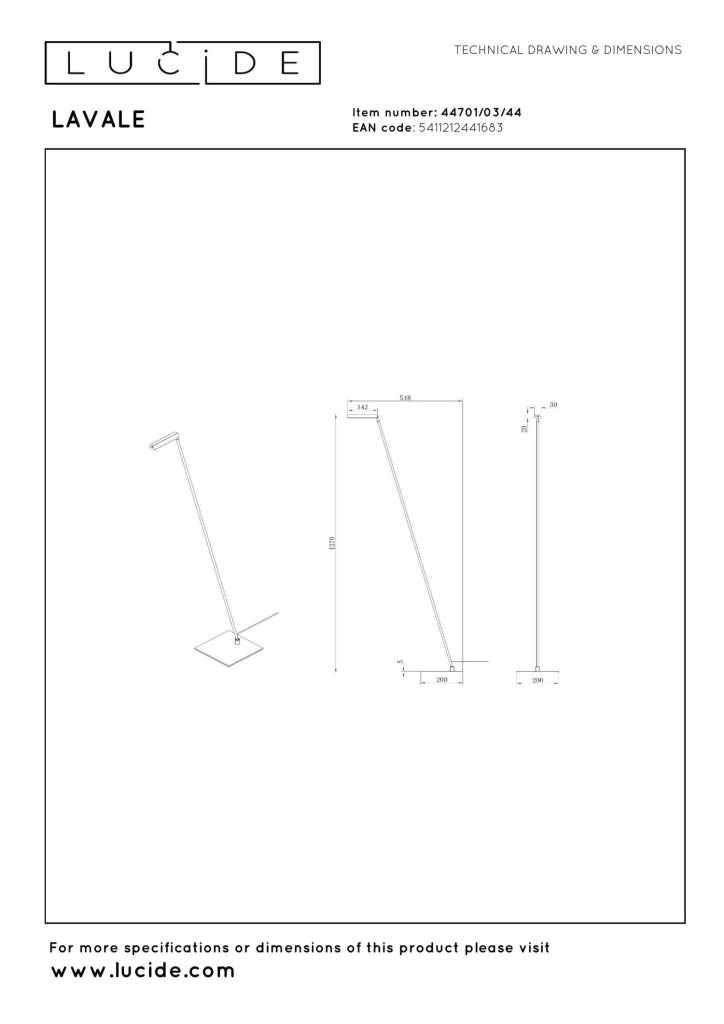 Lampada da terra minimal LED 3W LAVALE Lucide gialla