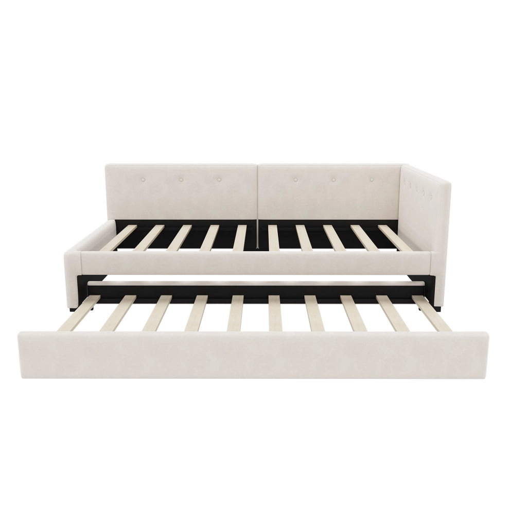 Letto estraibile 90x200 cm in velluto beige, salvaspazio e moderno