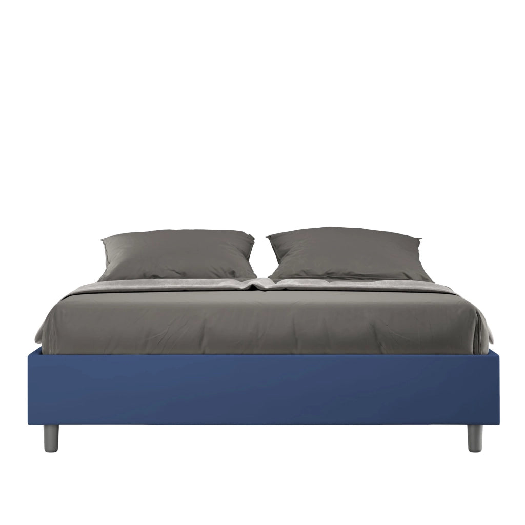BS COM Letto matrimoniale con rete imbottito 160x190 similpelle blu