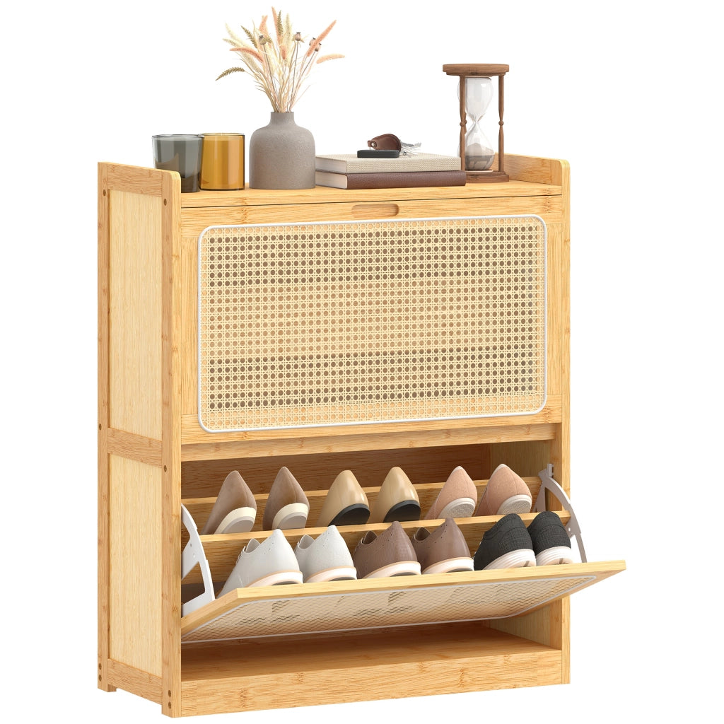 Mobiletto per Scarpe con 2 Cassetti ¨C Minimal ¨C 69x29x83 cm in Bamb¨´ e Rattan
