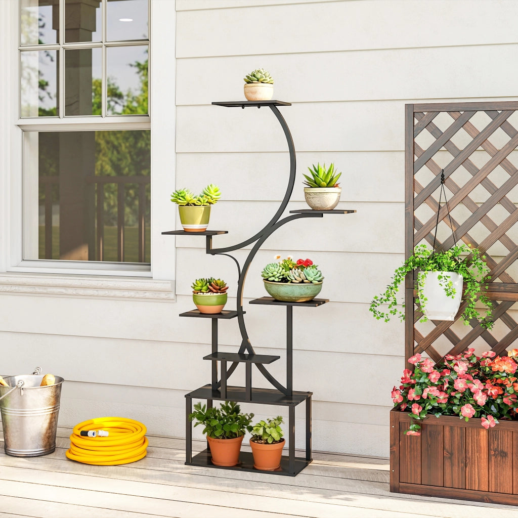 Scaffale porta piante a 8 livelli ¨C Xylo ¨C Metallo nero a forma di S 158,5 cm