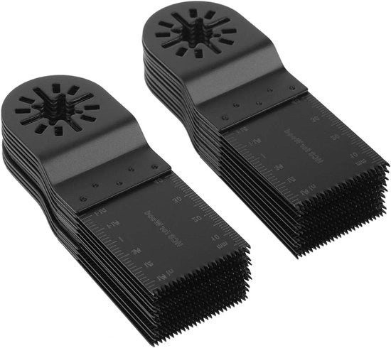 20 set di seghe oscillanti multitool da 34 mm - per tagliare legno, plastica, metallo e chiodi con segni di profondità e denti evidenti.