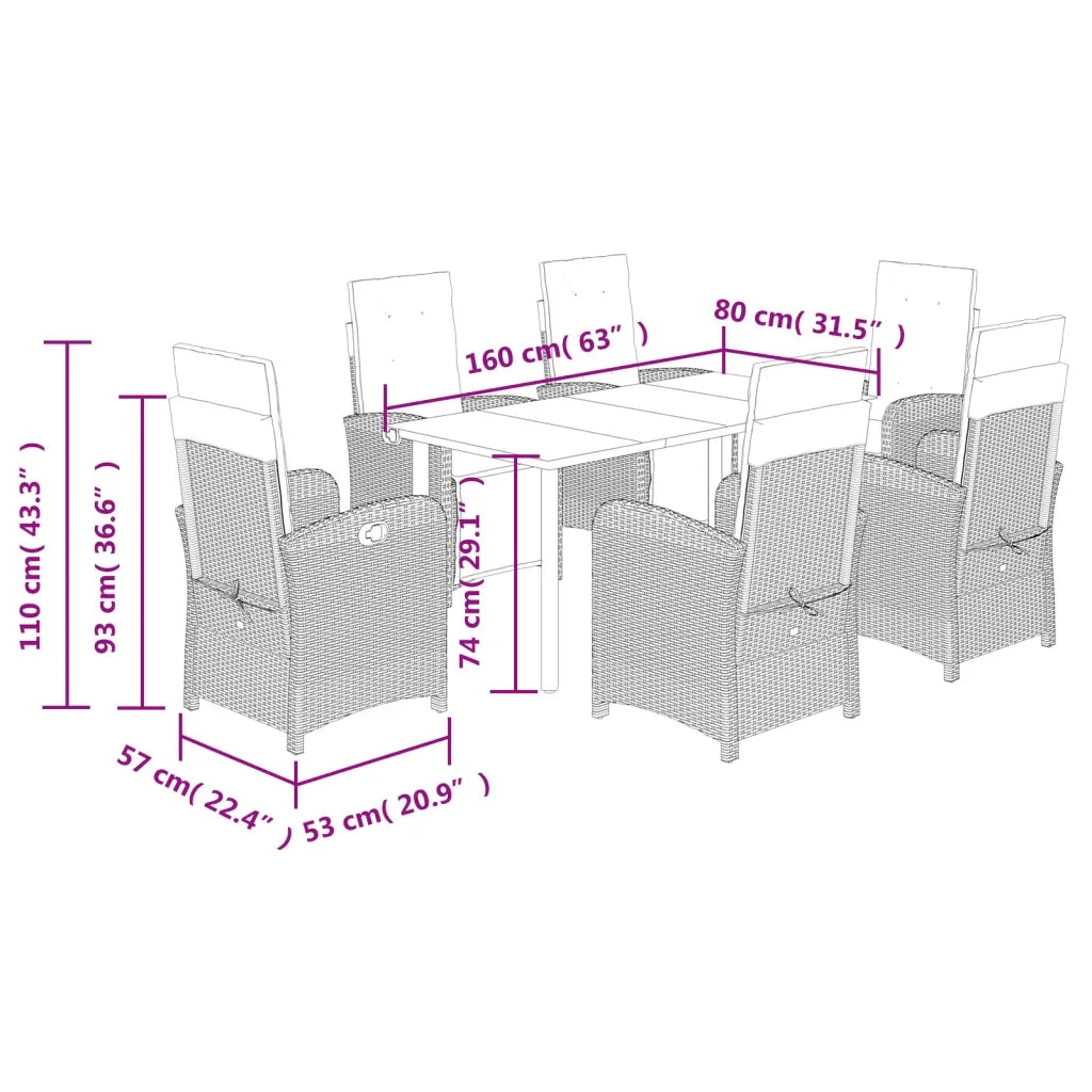 Set da Pranzo da Giardino 7 pz con Cuscini in Polyrattan Grigio 3212567