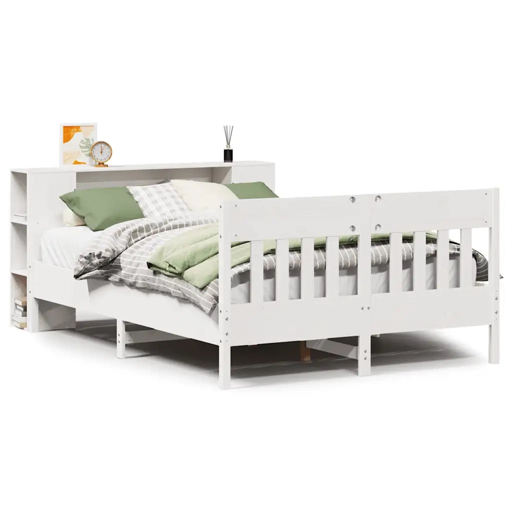 Letto matrimoniale | Letto per adulti | Letto Libreria senza Materasso Bianco 150x200 cm Legno di Pino