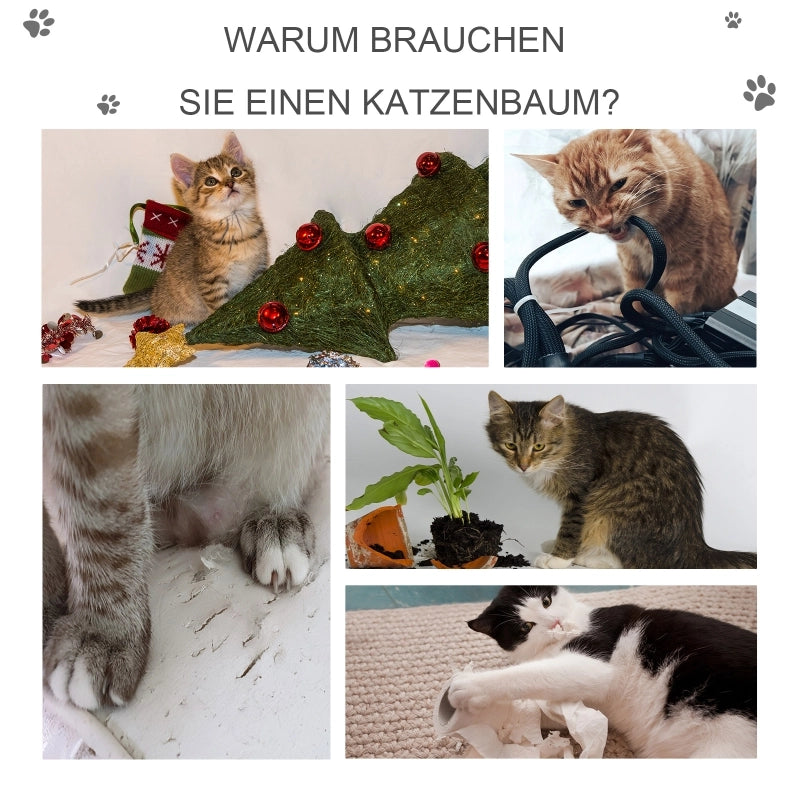 Tiragraffi per gatti da 120 cm con grotta, pallina, pali in sisal, piattaforma, scaletta, tiragraffi multilivello, albero per arrampicarsi per gatti,