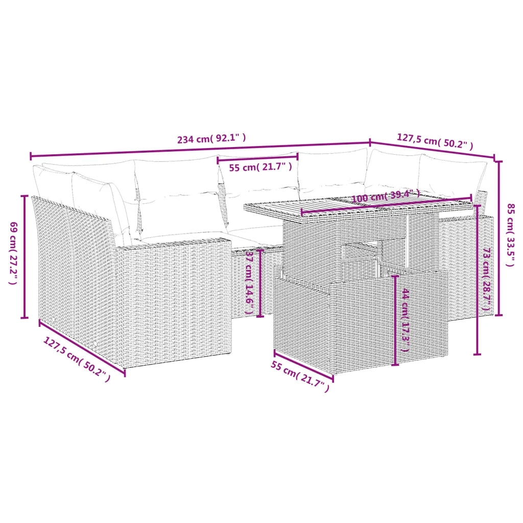 Set Divani da Giardino 7 pz con Cuscini Grigio in Polyrattan