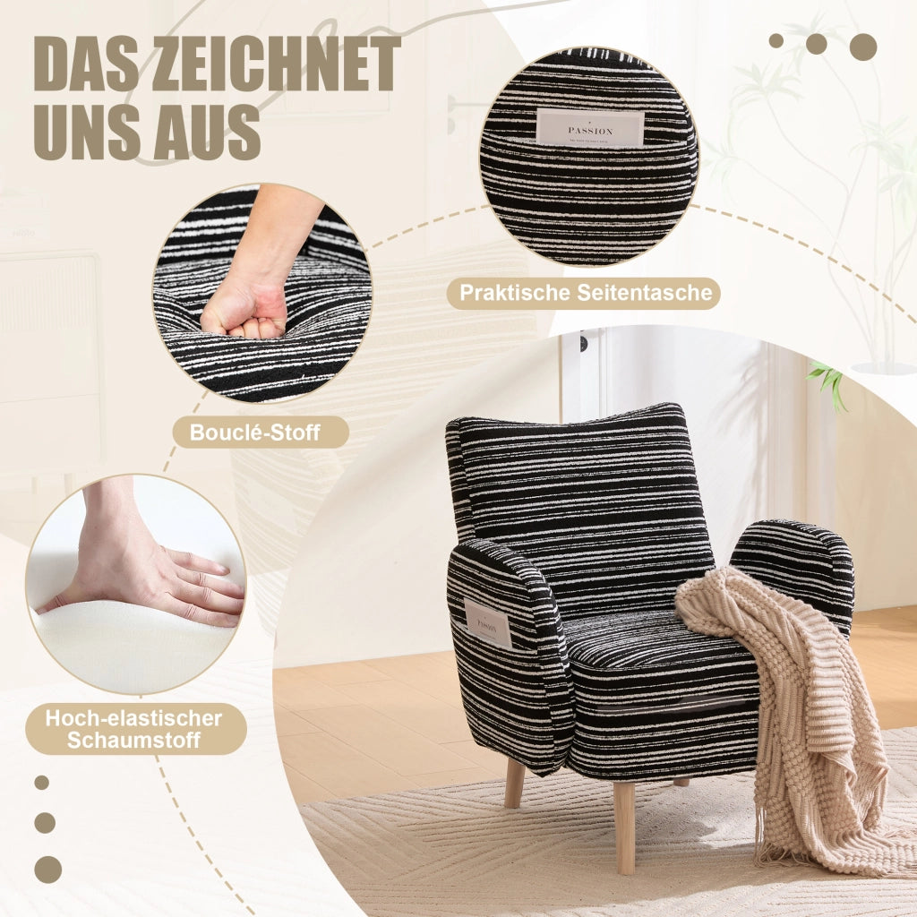 POLTRONA moderna 77x81x87 cm in bouclé nero