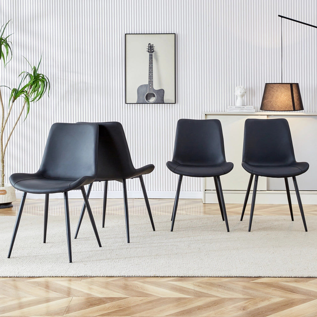 Set di 4 sedie da pranzo con seduta ampia e schienale ergonomico per sala da pranzo in PU nero e metallo