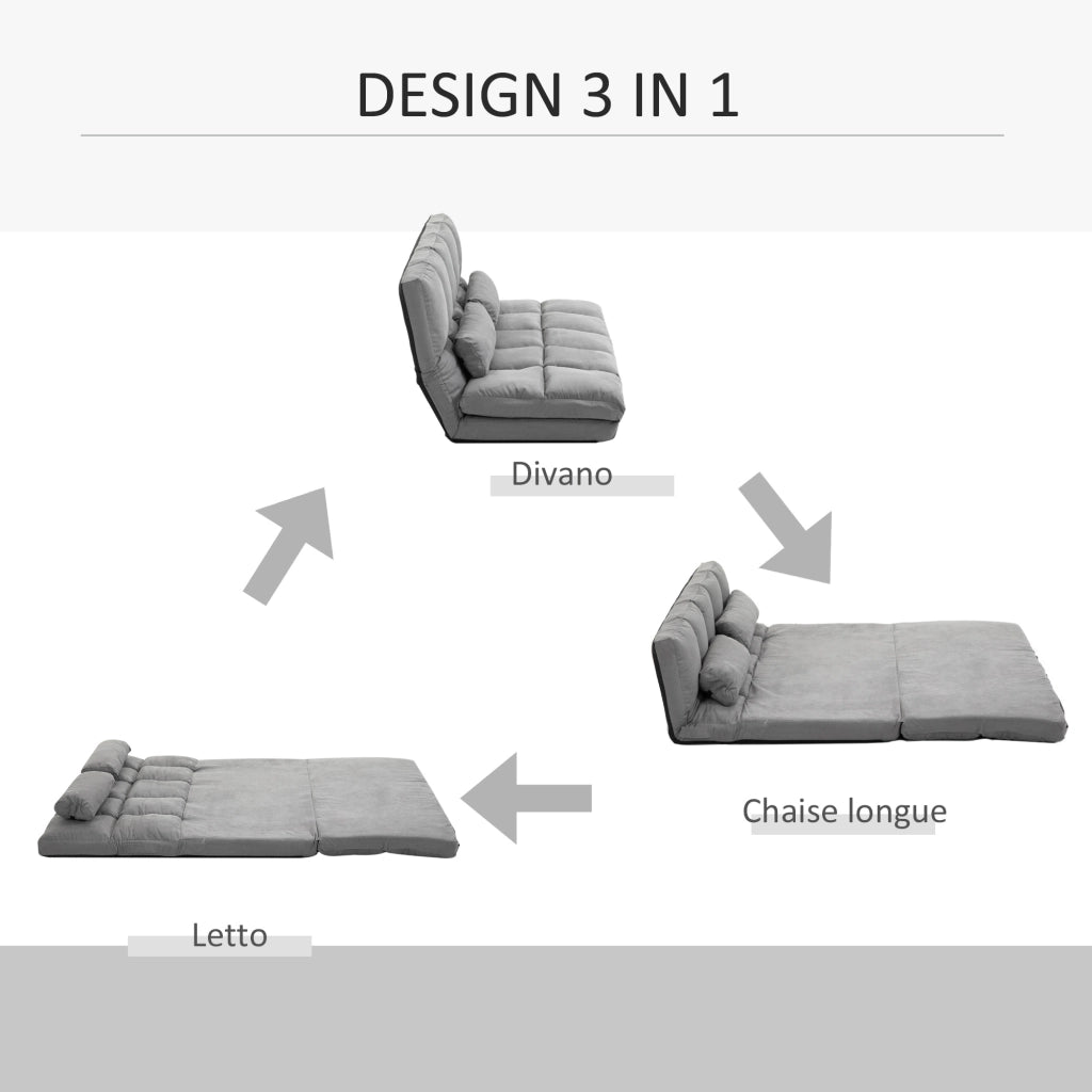 Divano Letto 2 Posti Reclinabile ¨C Xylo ¨C Tessuto Grigio Chiaro 130x73x60 cm