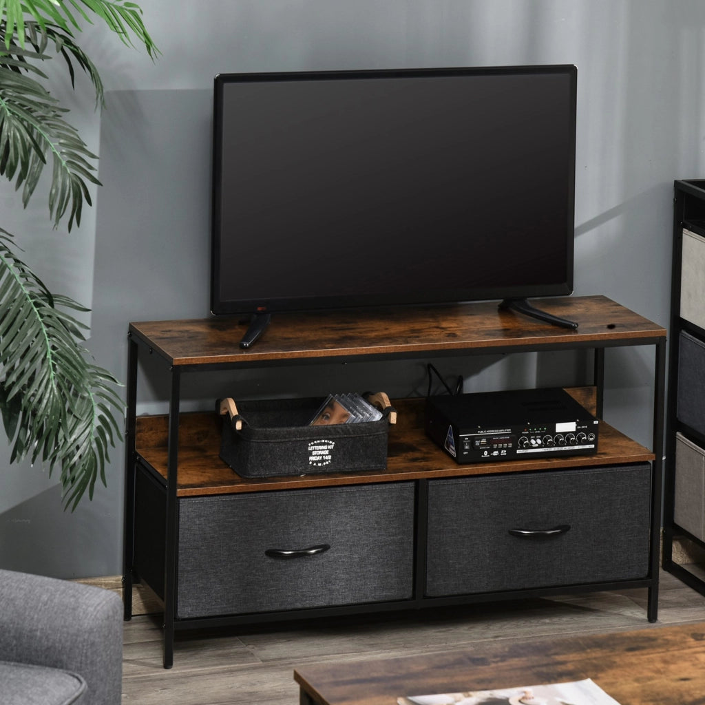 Mobile TV con 2 cassetti e ripiano ¨C Minimal ¨C Marrone ruvido e nero 98 cm