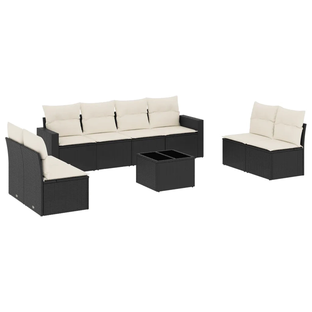 Set Divani da Giardino 9 pz con Cuscini Nero in Polyrattan