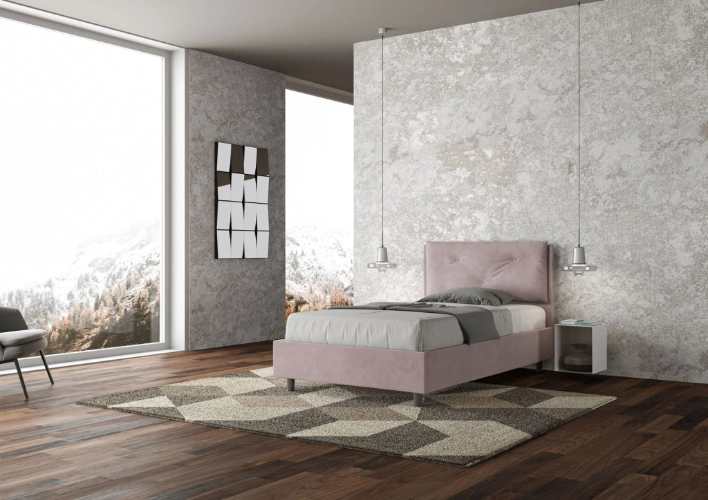 BS COM Letto una piazza e mezza senza rete imbottito 110x210 microfibra glicine