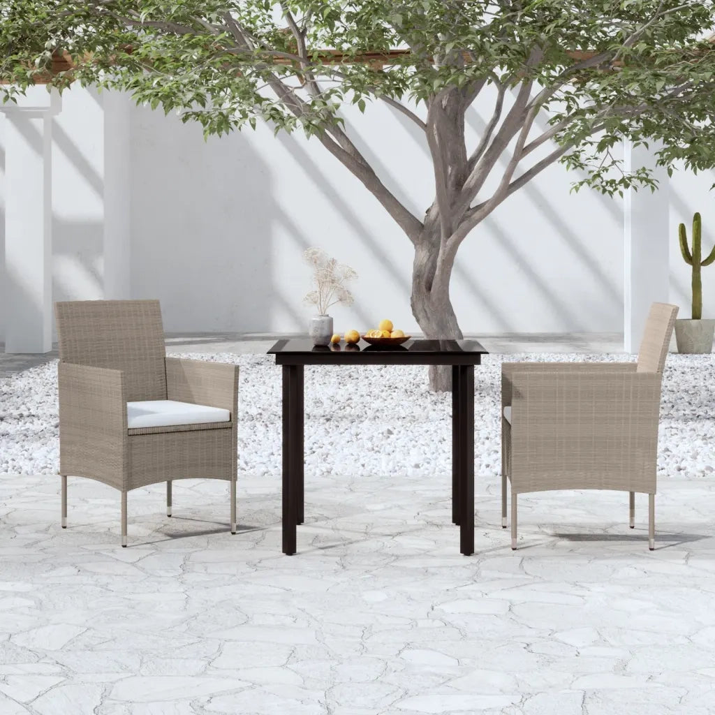 Set da Pranzo da Giardino 3 pz con Cuscini Beige e Nero 3099293