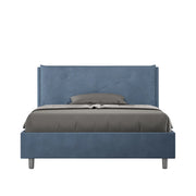 BS COM Letto matrimoniale francese con rete imbottito 140x200 microfibra blu Large