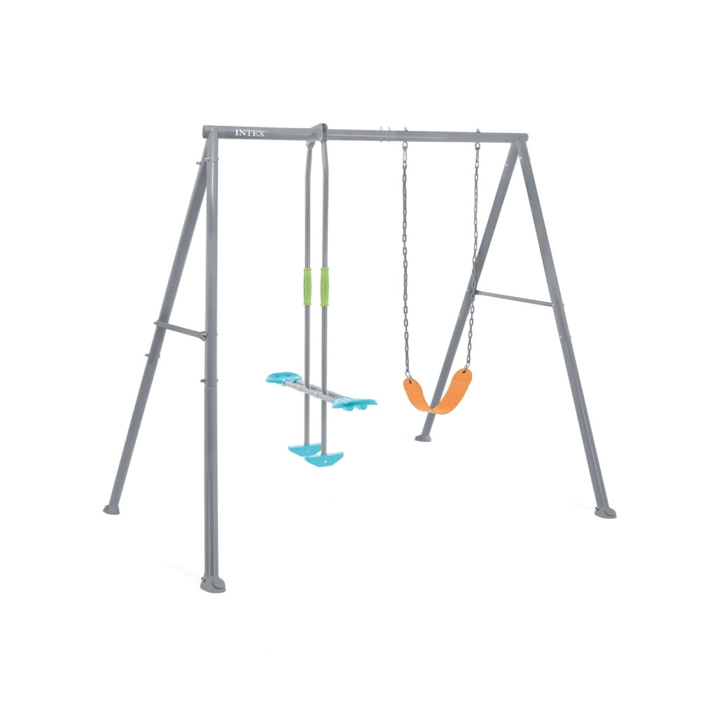 Intex 44122 Altalena con Seggiolino e Dondolo per Bambini 3-10 Anni Struttura in Acciaio Galvanizzato colore Grigio