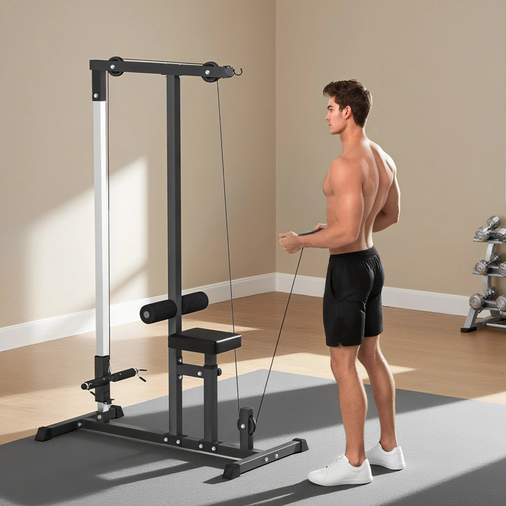 Stazione Fitness Pull Down con Panca e Cavo Regolabile ¨C zephmum ¨C Acciaio Nero 107x120x190cm