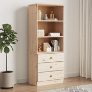 Libreria con Cassetti-Scaffale per Libri-Mobile di Stoccaggio ALTA 60x35x142 cm Legno Massello di Pino