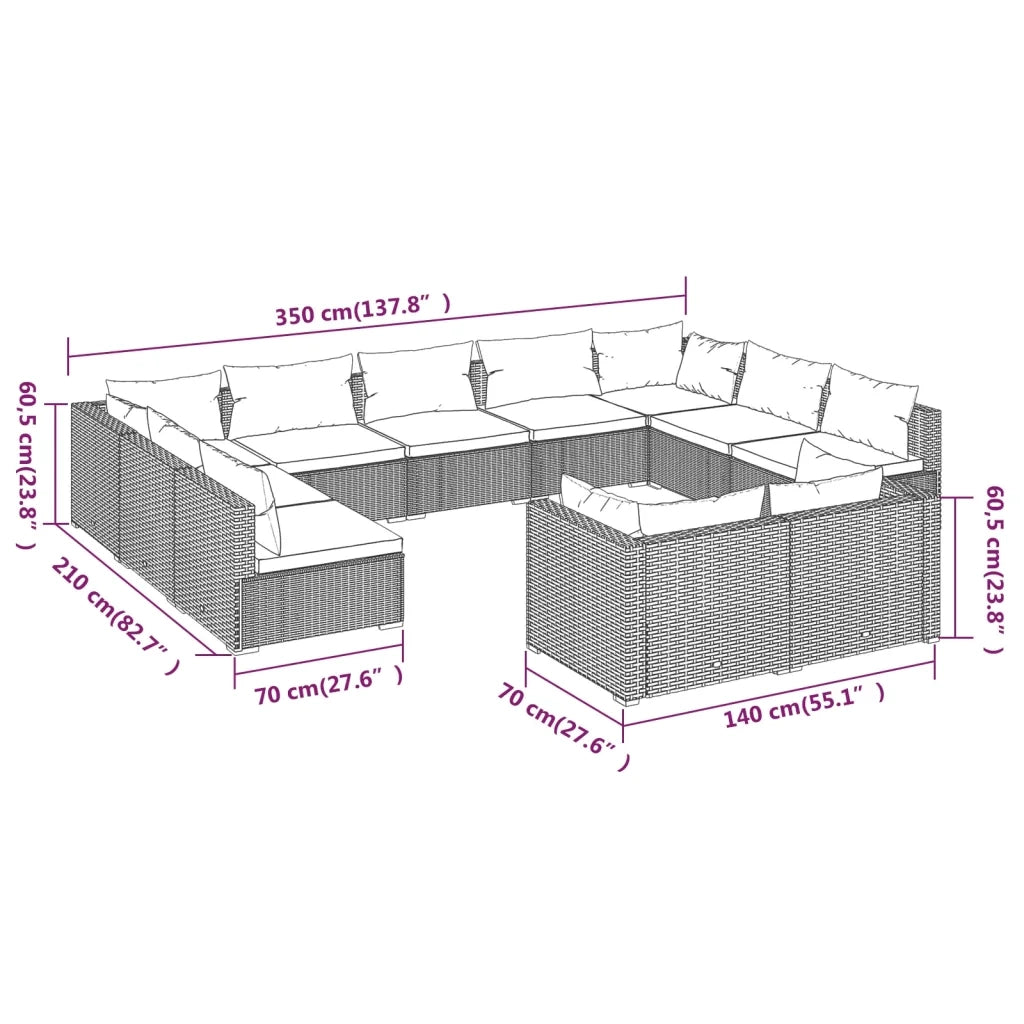 Set Divani da Giardino 11 pz con Cuscini in Polyrattan Marrone 3102075