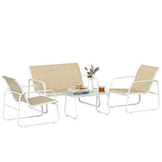 Set da Giardino 4 Pezzi con Divano, Poltrone, Tavolino, Khaki e Bianco