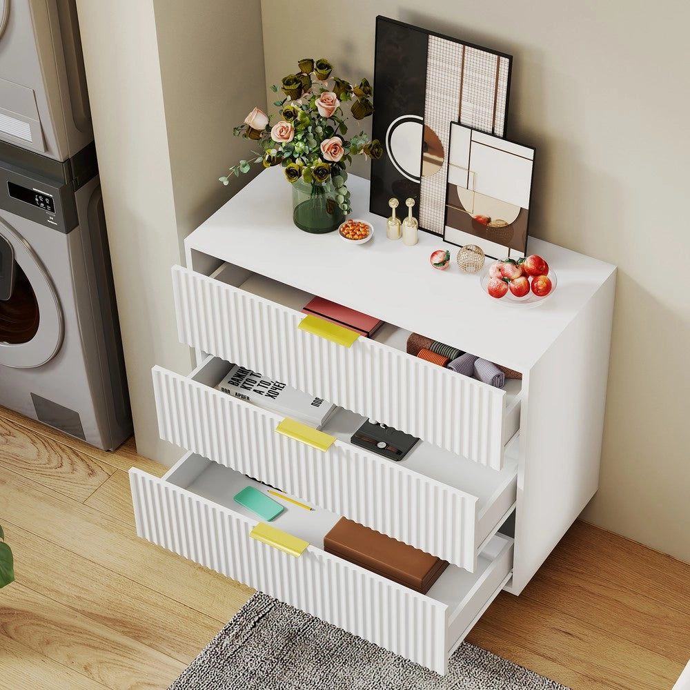 Cassettiera con 3 Cassetti e Design Moderno ¨C MINIMAL ¨C Bianco e Oro 80x40x72 cm