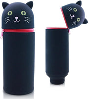Etui 2-in-1 con tema animale - carino taccuino 2-in-1 di silicone morbido | Etui e penne | Etui per scuola, ufficio (gatto nero)
