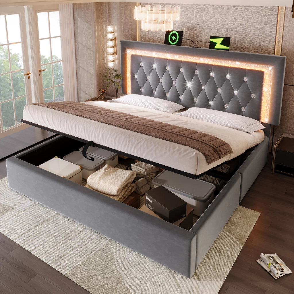 letto in velluto grigio 140x200 cm