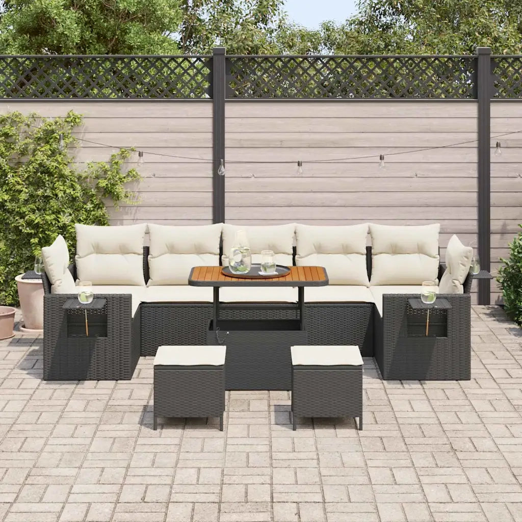 Set Divano da Giardino 10 pcs Nero polyrattan