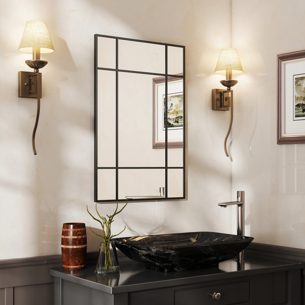 Specchio da parete rettangolare con cornice a vetrina ¨C Minimal ¨C 90x60 cm nero metallo