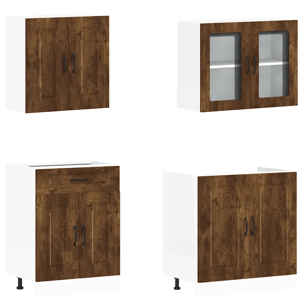 Set Mobili da Cucina 4 pz Kalmar Rovere Fumo Legno Multistrato 3314856