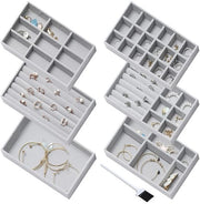 Sistema di conservazione 6-compartmenti, ripiegabile, cuscino di protezione morbido per anelli, orecchini, collane, cassa di conservazione per cassetti, grigio
