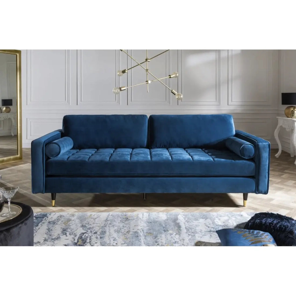Divano ad angolo reversibile KOLIRI blu – Divano di design in velluto con pouf abbinato