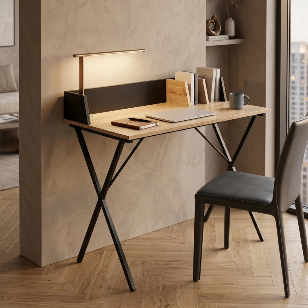 Scrivania Kappespoo con Bordo Rialzato 84 x 80 x 50 cm - Nero / Effetto Rovere [en.casa]