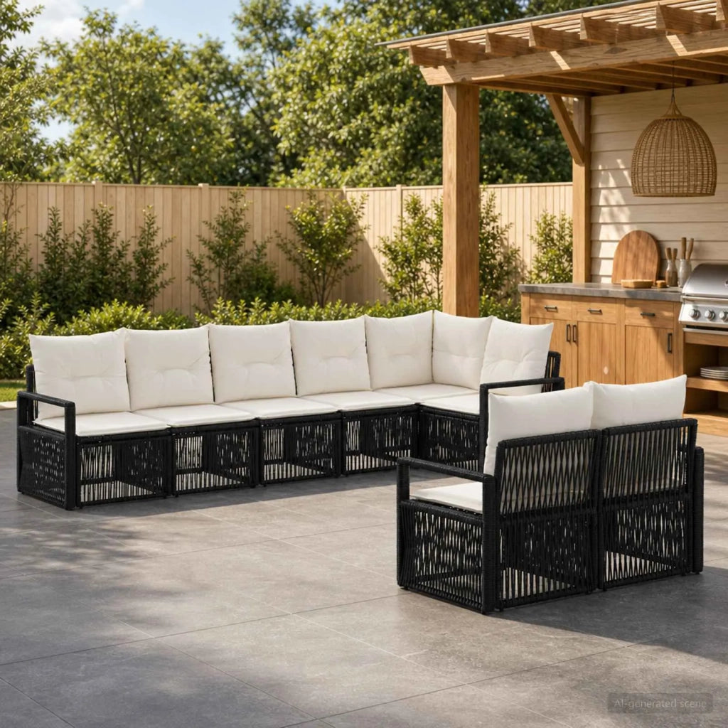 Set Divano da Giardino 8 pz Nero polyrattan 3435772