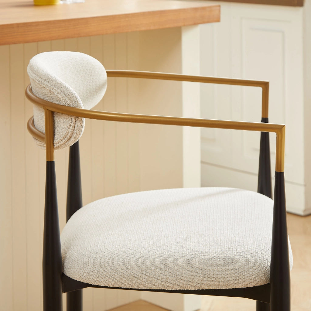 SGABELLO DA BAR Set da 2 pezzi con braccioli, tessuto beige, struttura nero e oro