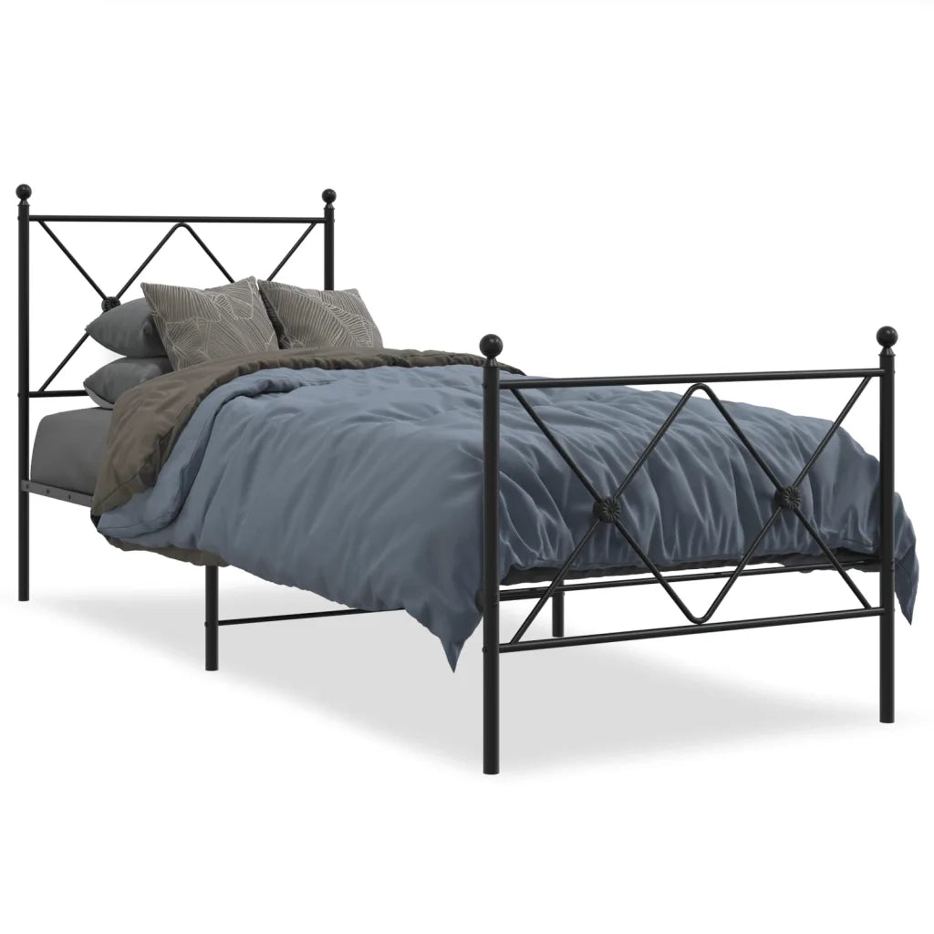 Giroletto con Testiera e Pediera-Struttura Letto Metallo Nero 75x190 cm 344673