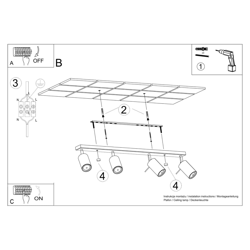 Lampada da soffitto e da parete Ring Series a 4 luci in acciaio verde oliva, GU10