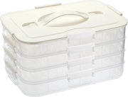 Contenitore alimentare 4 strati, contenitore muffin in plastica, BPA libero, con maniglia e chiusure, contenitore alimentare per dumplings, biscotti, snack, dolci, scatola di trasporto per picnic, feste, fiere (bianco)