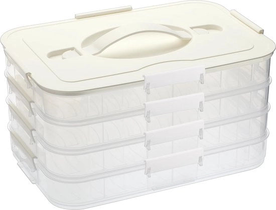 Contenitore alimentare 4 strati, contenitore muffin in plastica, BPA libero, con maniglia e chiusure, contenitore alimentare per dumplings, biscotti, snack, dolci, scatola di trasporto per picnic, feste, fiere (bianco)