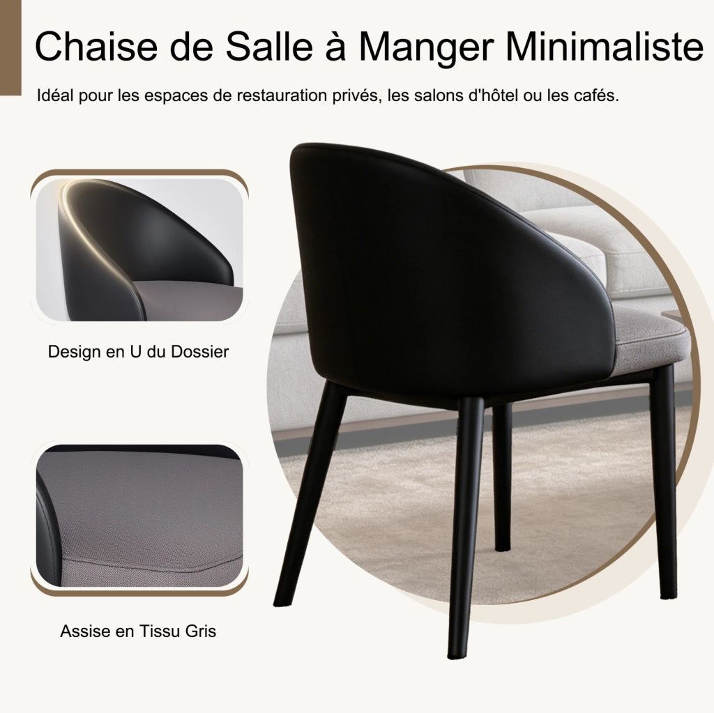 Set di 2 sedie da pranzo moderne con schienale ergonomico in PU nero; seduta in mesh grigio e struttura in acciaio; grigio
