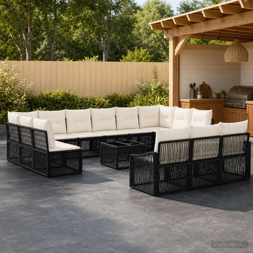 Set Divano da Giardino 14 pcs Nero polyrattan 3436159