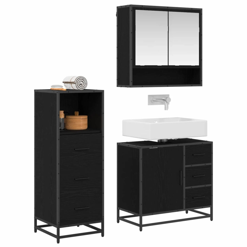 Set di mobili per il bagno 3 pcs Rovere Nero Legno multistrato 3402334
