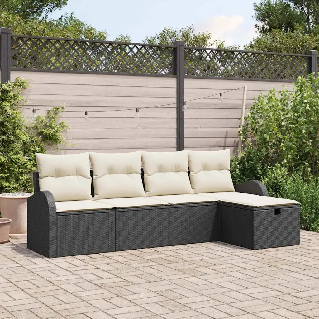 Set Divano da Giardino con cuscino 5 pcs Nero Poly Rattan