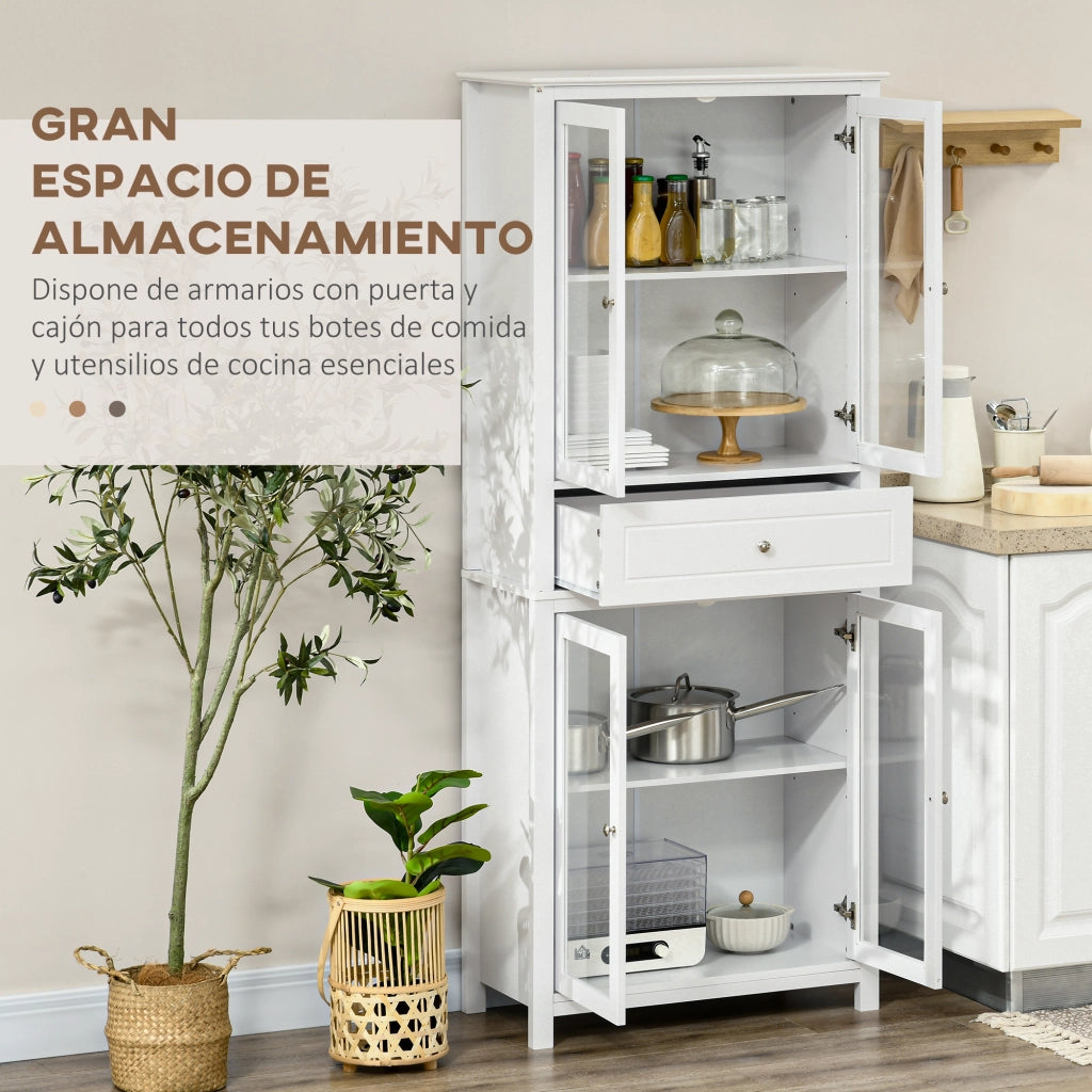 Armadio Cucina Vetrina con Ante a Vetro e Cassetto ¨C Zephmum ¨C Bianco 74x35,5x181,5 cm