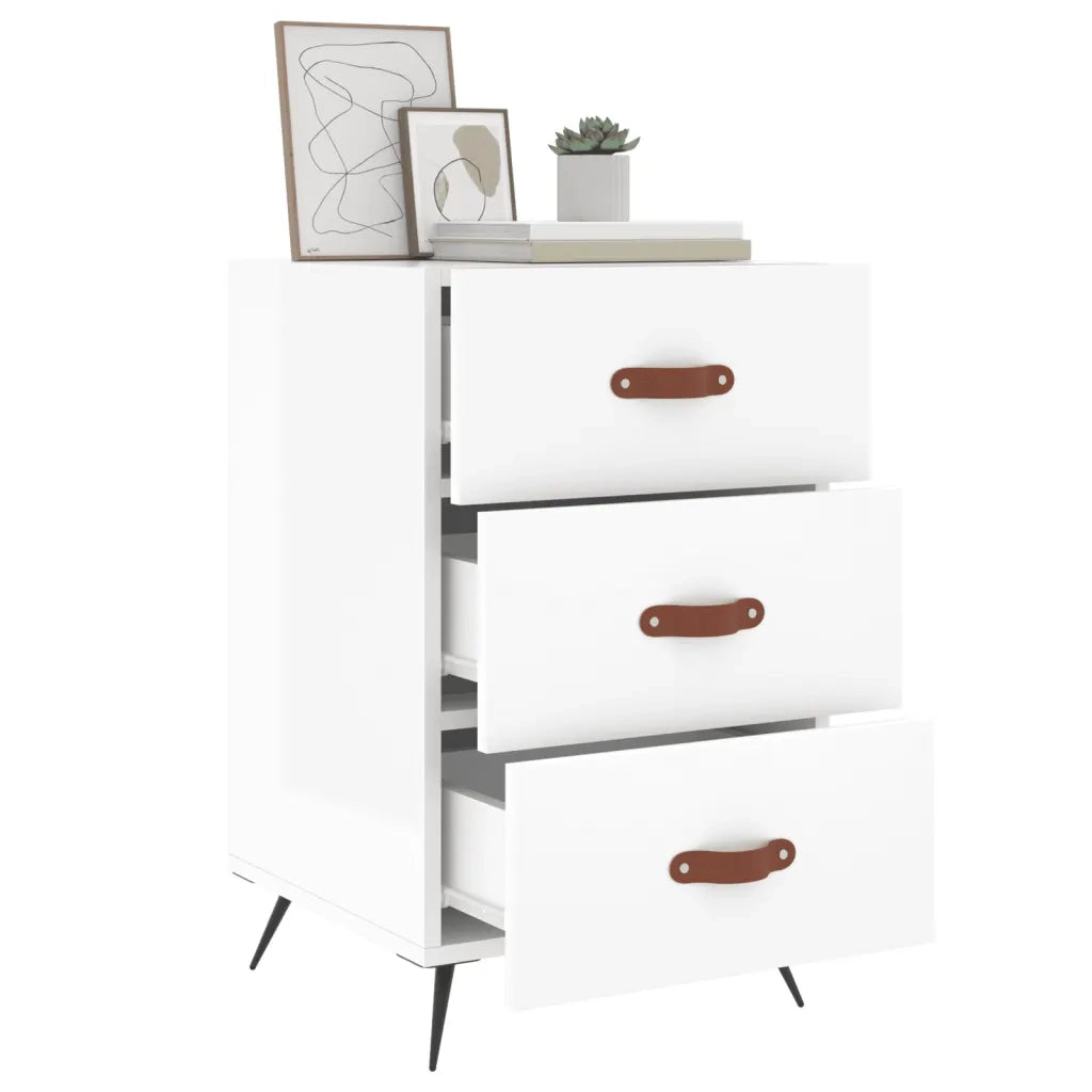 Comodino Bianco Lucido 40x40x66 cm in Legno Multistrato 827630
