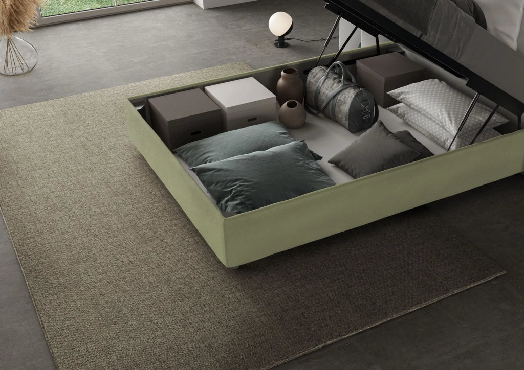BS COM Letto una piazza e mezza contenitore imbottito 120x190 microfibra tè verde